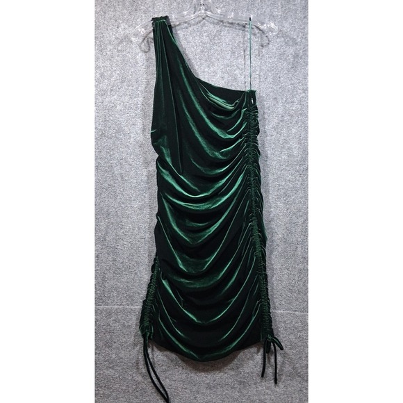 House of Harlow 1960 Green Velvet‎ Ruched One Shoulder Bodycon Dress Large - Picture 2 of 12